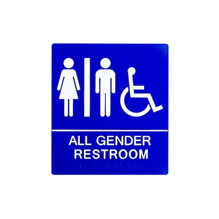 Bcf 8 x 9 All Gender Wall Sign, Text With Braille and Handicapped Symbol, Blue SB454-BLUE